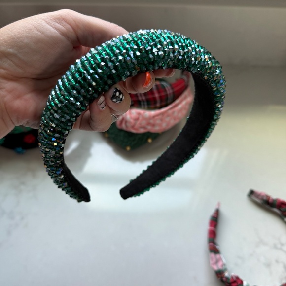 Set of 9 CHRISTMAS HOLIDAY Headbands Santa Plaid Sequin Jewel Knotted Bells Bows - Picture 10 of 13
